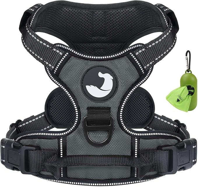 Joytale No Pull Dog Harness for Large Dogs, Reflective Pet Vest with Front Clip, Adjustable Soft Padded Harnesses with Easy Control Handle for Training and Walking, Gray, L