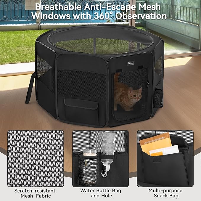 PETSFIT 45.5" Dog Playpen Indoor/Outdoor-Jump-Proof 28.5" Height with Removable Waterproof Mat & Zippered Roof | RV, Camping, Travel Dog Pen | Whelping & Cat Observation Space(45.5"L x 45.5"W x 28.5H)
