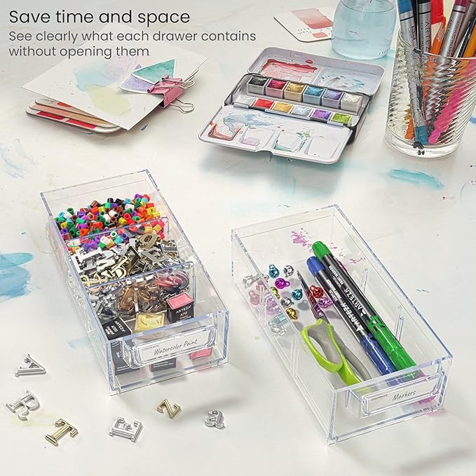 Arteza Organizer Box – Compact 20-Drawer Clear Storage Solution for Pens, Clips, Sewing & Craft Supplies – High-Impact Plastic, Home, Office & Classroom Organization – Gray