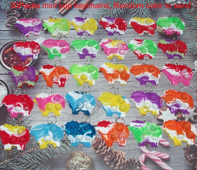 30 Packs Rainbow Bulk Sheep Fidget Pop Gifts, Mini Anxiety Stress Reliever Toys for Students Bubble Prize, Kids Birthday Christmas Party Favors