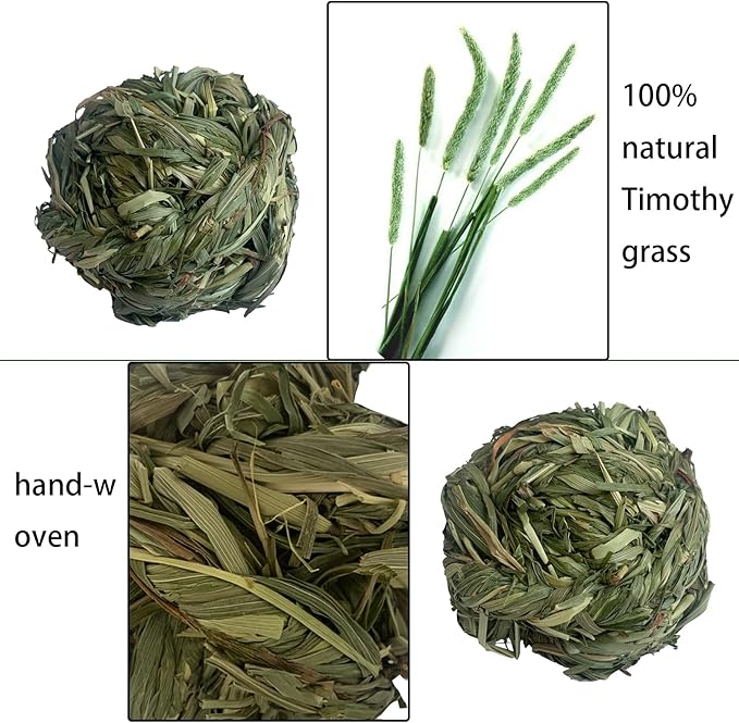 6 Pcs Bunny Timothy Grass Ball Natural Chew Toy Woven Chewing Toys Rabbit Molar Small Animals Teeth Grinding Suitable for Hamster Totoro Gerbils Guinea Pig Squirrel