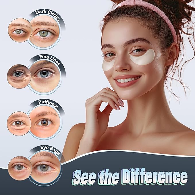Under Eye Patches - 60 Pack for Puffy Eyes, Dark Circles, Bags & Wrinkles with Hydrolyzed Collagen & Hyaluronic Acid - Eye Care Pads for Daily Skincare (White)