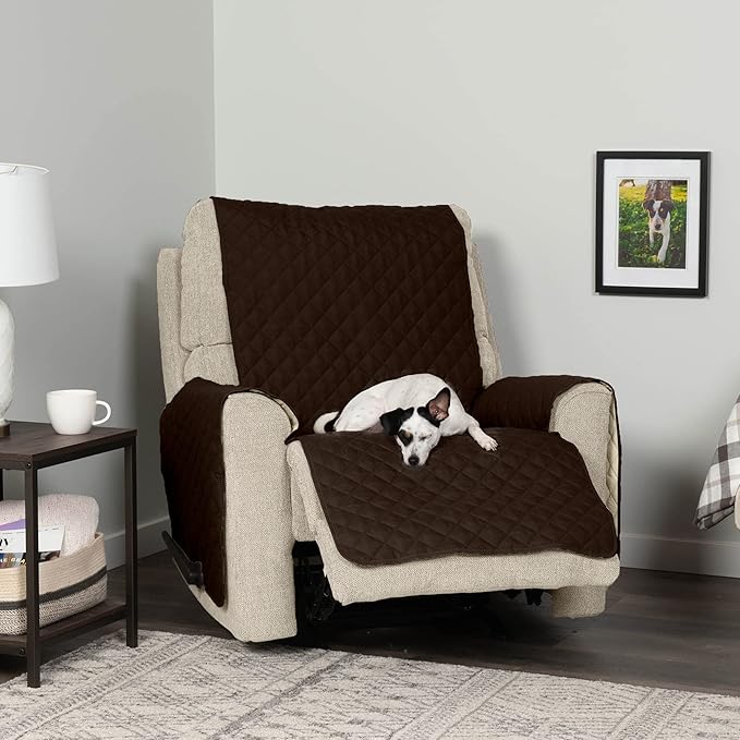 Furhaven Water-Resistant & Reversible Recliner Chair Cover Protector w/ Side Pockets for Dogs, Cats, & Children - Two-Tone Pinsonic Quilted Living Room Furniture Cover - Espresso/Clay, Recliner