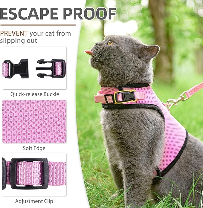 PUPTECK Soft Mesh Cat Vest Harness and Leash Set Puppy Padded Pet Harnesses Escape Proof for Cats Small Dogs, Pink Large