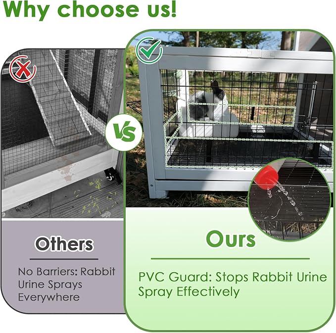 Rabbit Hutch Indoor Bunny Cage Outdoor House with Urine Guards and Tray for Small Animals Guinea Pigs