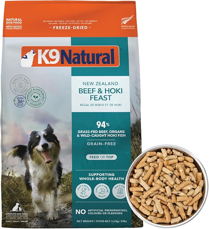 K9 Natural Grain-Free Freeze-Dried Dog Food, New Zealand Beef & Hoki Feast 8lb