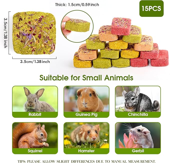 Abizoo Rabbit Chew Toys for Bunny Natural Rabbits 15Pcs Chew Treats with Organic Timothy Hay Carrot Pumpkin Calendula Beet and Rose, Bunny Treat for Rabbits Guinea Pigs Hamsters Chinchillas
