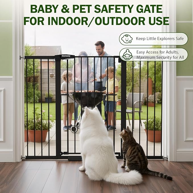 Mumeasy 36" Extra Tall Baby Gate for Doorways, 29.7"-57" Extra Wide Dog Gate for Stairs, Pressure Mounted Auto Close Pet Safety Gate with Easy Walk Thru Door, Large Indoor Child Gate for House, Black