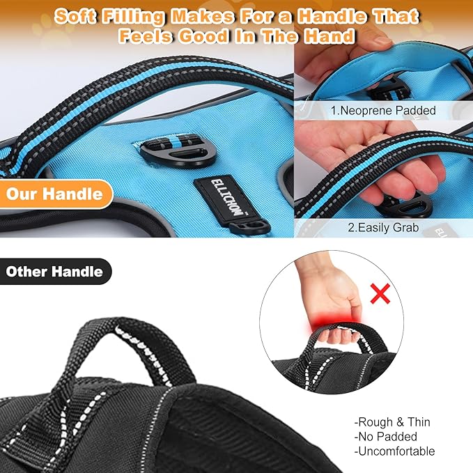 No Pull Dog Harness with 3 Snap Buckles,No Choke Front Lead pet Harness Reflective and Adjustable Soft Padded Vest for Small Medium Large Dog (Blue, Extra Large)