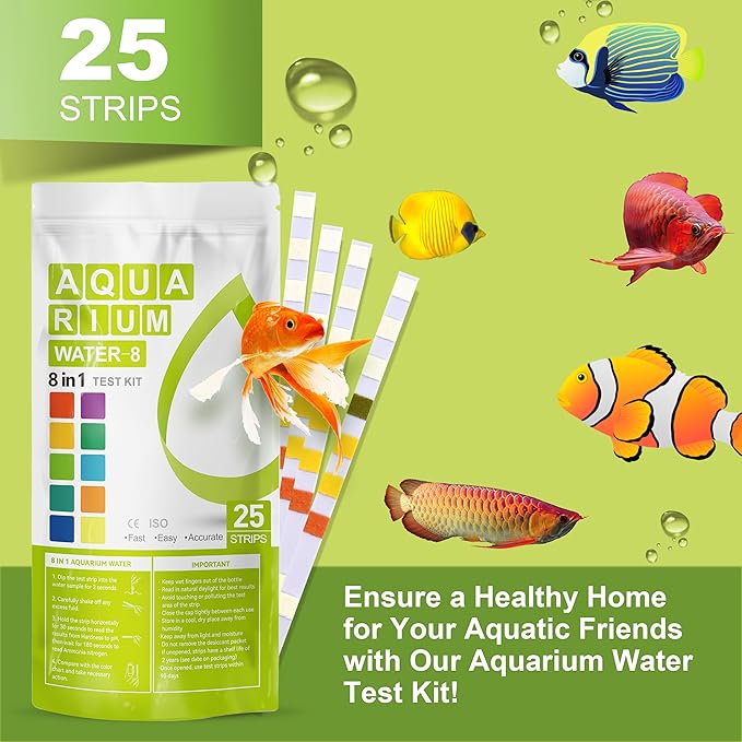 AAwipes Aquarium Ammonia Test Strips 8-in-1 |250 Strips Bag Packs| Quick & Accurate Water Testing Test pH, Carbonate, Alkalinity, Hardness, Chlorine, Nitrite, etc. (K02-250)