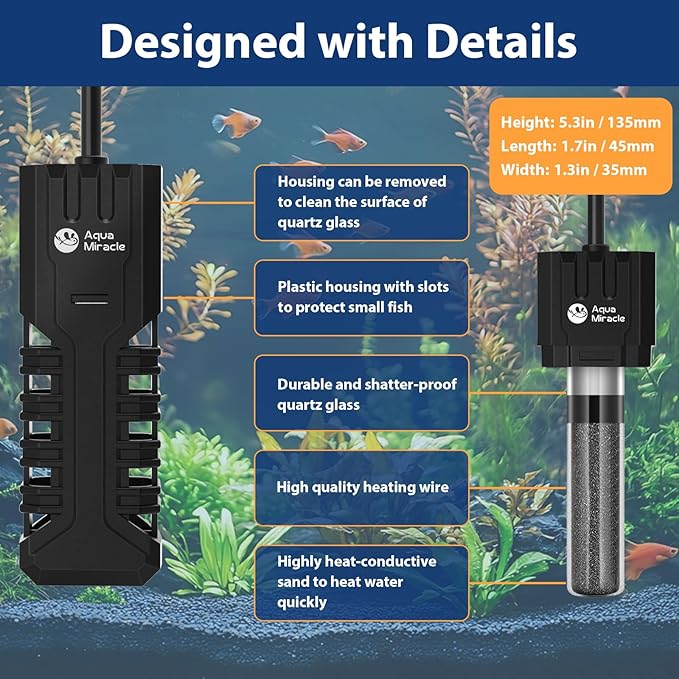 AquaMiracle 25W Submersible Aquarium Heater with LED Digital Display Thermostat, Fish Tank Heater Turtle Heater with Protective Housing, for Tanks 1-5 Gallons