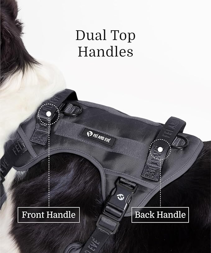 2025 New Edition, Fei & Eve Classic Dog Harness - Quick-Release Buckles | 3-Point No-Pull Control | Heavy-Duty 900D Nylon | Dual Safety Handles | Breathable Mesh | Adjustable Fit | Small,Black