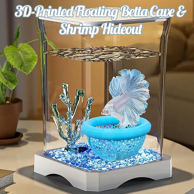 CAIJ Betta Exercise Ring & Floating Hammock Set, Aquarium Betta Fish Training and Feeding Rings, Multi-Functional Floating Resting Bed, Decorative Accessories for Small Fish Tanks Blue