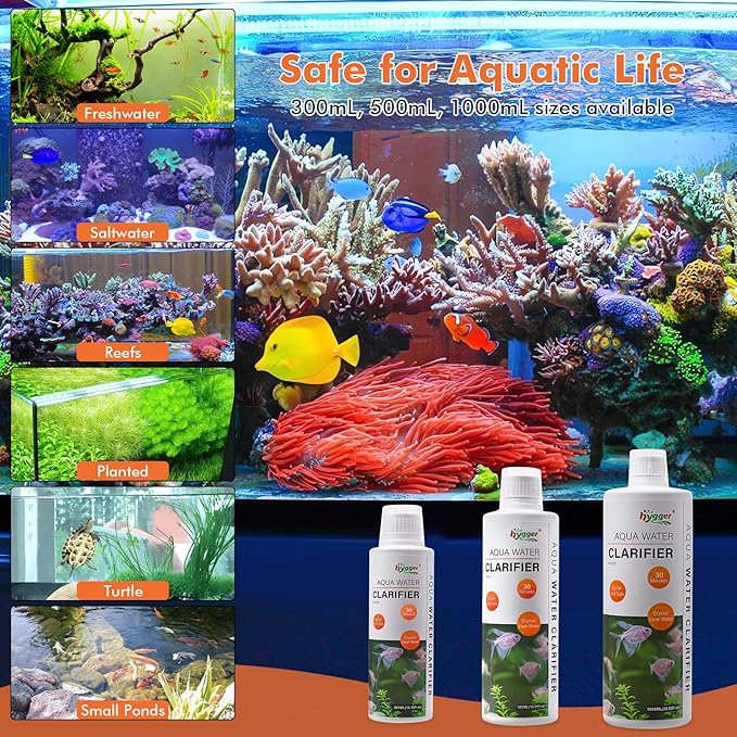 hygger Aquarium Water Clarifier, Water Clarifier for Fish Tank, Clears Cloudy Water for Freshwater and Saltwater Tanks, 500 ML