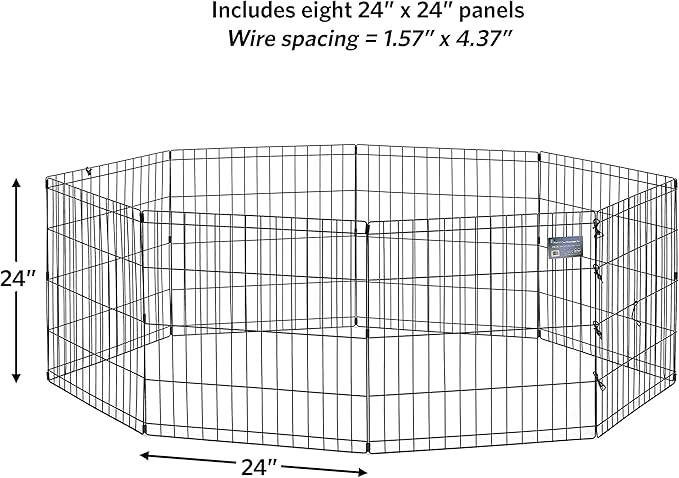 MidWest Homes for Pets Folding Metal Puppy/Dog Exercise Pen, Indoor/Outdoor Playpen with No Door, Provides 16 Sq Feet of Play Space, 24-Inches Tall, Black E-Coated