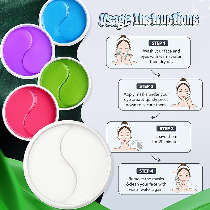Under Eye Patches - 60 Pack for Puffy Eyes, Dark Circles, Bags & Wrinkles with Hydrolyzed Collagen & Hyaluronic Acid - Eye Care Pads for Daily Skincare (White)
