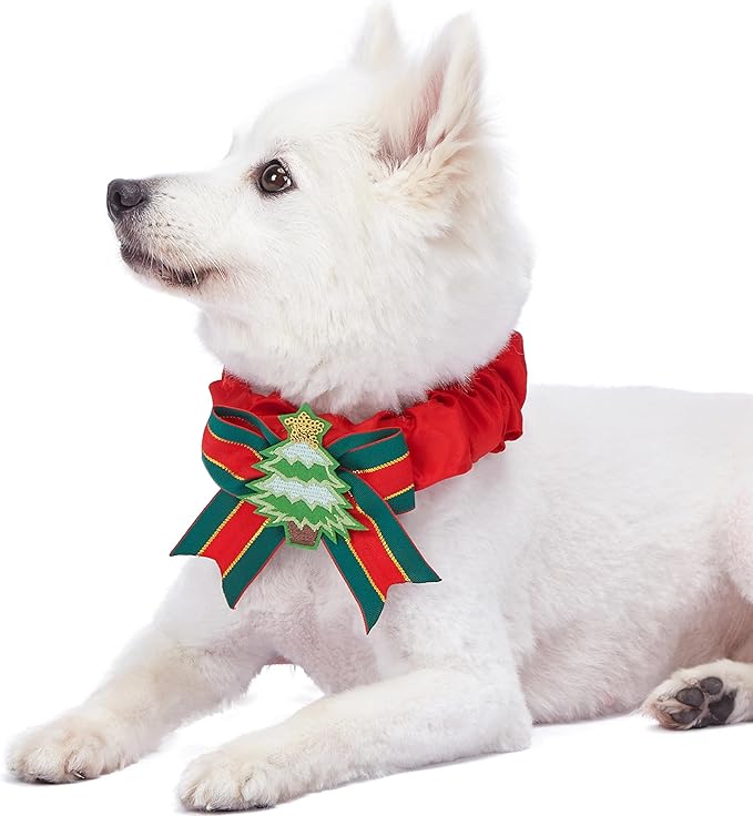 Blueberry Pet Festival Fever Christmas Tree Dog Collar Cover – Holiday Decorative Accessory Fits Small, Medium & Large Dog Collars