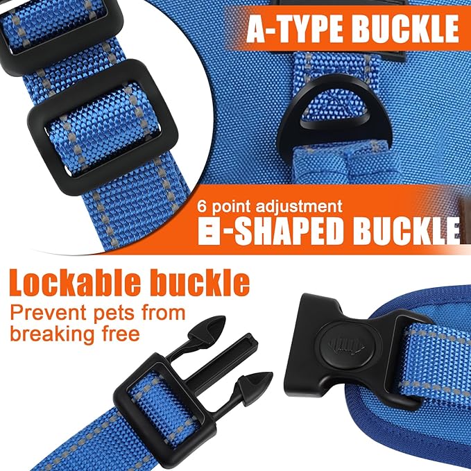 Escape Proof Dog Harness for Large Medium Sized Dogs Six Point Adjustable, Service Dog Vest Harness and Leash Set, No Pull Dogs Harnesses with Handle, Medium Dog Harnesses for Walking(Blue, S)