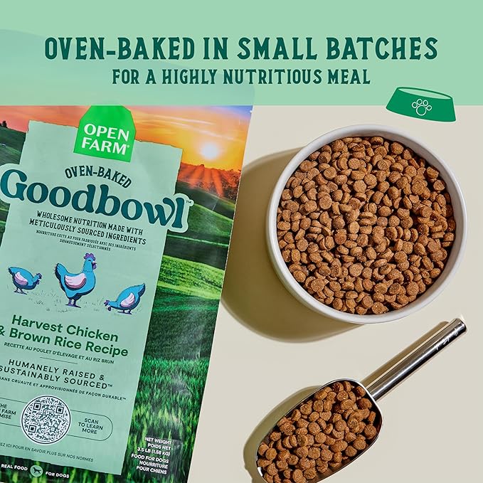 Open Farm Goodbowl, Oven-Baked Small Batch Dry Dog Food - Harvest Chicken & Brown Rice Recipe, Includes Non-GMO Produce & Grains, 22lb Bag (352oz Bag)