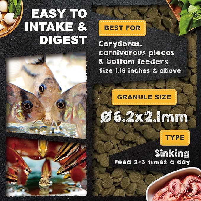 Ultra Fresh Bottom Feeder Fish Food, Sword Prawns, Natural Protein, Balanced Diet, for Catfish, Corydoras, Loaches, Tropical Shrimp Pie 4.94 Ounces