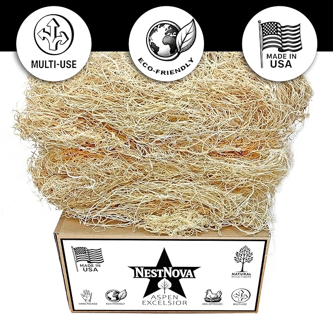 NestNova™ Aspen Excelsior, 2 lb Box of USA-Grown Aspen Fiber. Eco-Friendly Material for Chicken coops, Small pet Bedding, Crafts, and Gift Baskets. Biodegradable and Hand Packed. 3 Boxes (6 lbs)