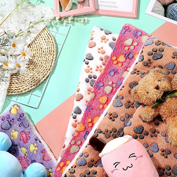 Tuanse 4 Pack Ultra Soft Dog Cat Bed Mat with Cute Prints Reversible Fleece Dog Crate Kennel Pad Cozy Washable Thickened Hamster Guinea Pig Pet Bed Mat for Small Animals(30 x 22 Inches,Vivid Color)