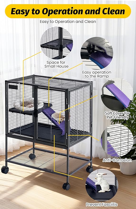 Garvee Metal Small Animal Cage,34 ''H Multi-Level Ferret Cage for Small Animals - Large Hamster Cage with Ramp, Extra Storage Stand, RemovableTray for Chinchilla, Rabbit, Guinea Pigs, Hedgehog, Gerbil