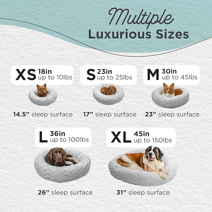 Best Friends by Sheri The Original Calming Donut Dog Bed – Washable Plush Pet Bed for Cats & Small Dogs up to 25 lbs, Lux Faux Fur, Gray, Small (23" x 23")