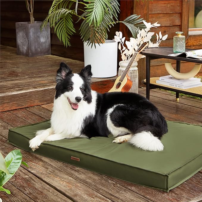LE SURE Outdoor Waterproof Dog Crate Bed Large Sized Dog, Orthopedic Egg Crate Foam Pet Bed with Oxford Fabric Surface and Removable Washable Cover, Pet Mat 35''x22'', Green