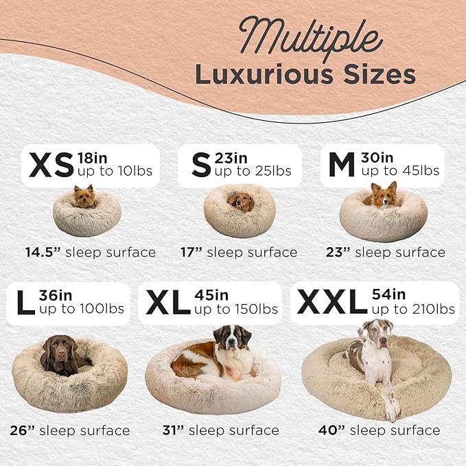 Best Friends by Sheri The Original Calming Donut Dog Bed – Washable Plush Pet Bed for XXL Breeds up to 210 lbs, Shag Faux Fur, Taupe, XXL (54" x 54")
