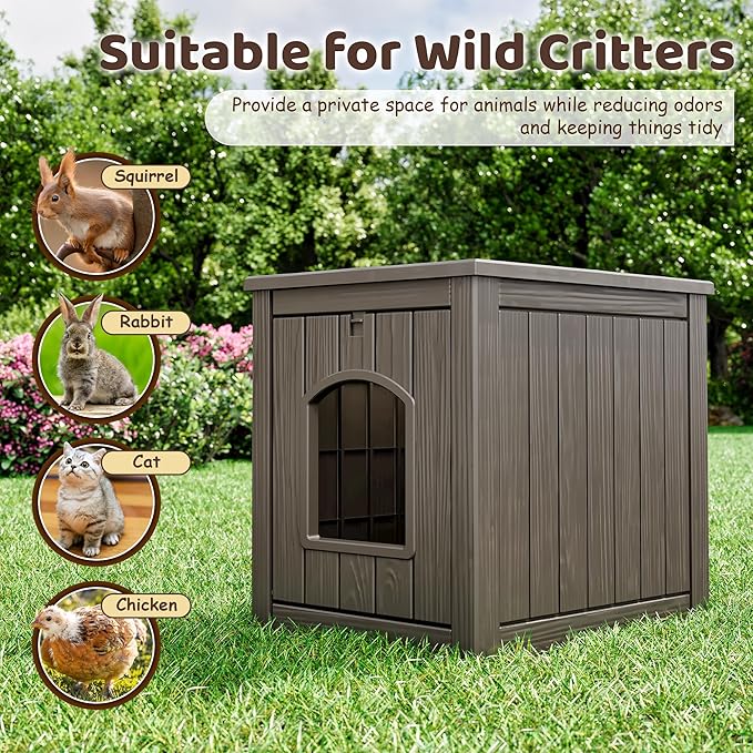 KAMABOKO Outdoor Cat House Weatherproof Plastic Cat Shelter for Indoor & Outdoor, Durable All-Season Pet House, V-Gray