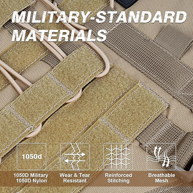 No Pull Tactical Dog Harness for Medium Dogs, Escape Proof Molle Dog Vest Harness and Leash Set, Adjustable Military Service Dog Harness with Handle for Medium Large Dogs(Brown,Medium)
