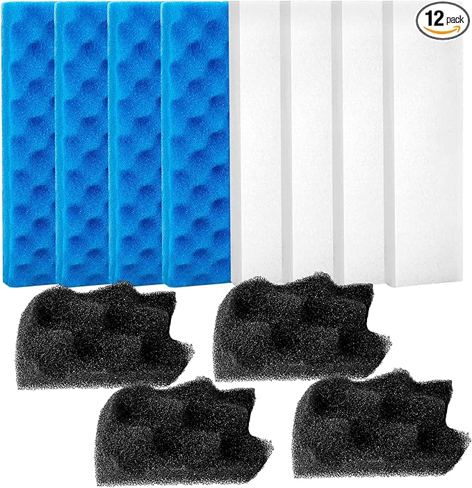 12 PCS Foam Filter Media Kit Compatible with Fluval 406/407 Canister Filters Including Blue White Black Bio Foam for Replacement Filter Sponges for Aquariums