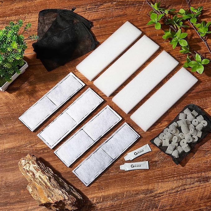15 Pcs Underwater Filter Media Compatible with Fluval U4, Including 4 Biological Foam Mat, 4 Poly/Carbon, 500g Bio-Ring, 4 Mesh Bags, 2 Grease, Maintenance & Replacement Filter Media Kit