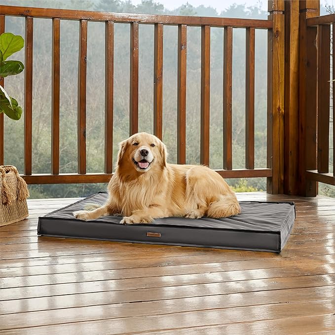 LE SURE Outdoor Waterproof Dog Bed for Extra Large Dogs, Orthopedic Egg Crate Foam Pet Bed with Oxford Fabric Surface and Removable and Durable Cover, Machine Washable, 44''x32'', Grey