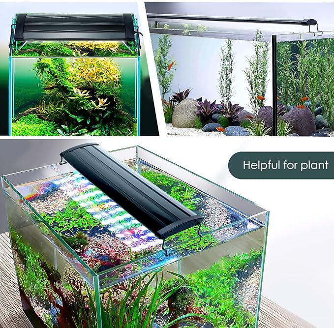 AQQA Aquarium Light,Full Spectrum LED Fish Tank Lights,12"-54" Adjustable Multi-Color White Blue Red Green LEDs with Extendable Brackets,14W-31W for Freshwater Plants (31W (48"-54"))