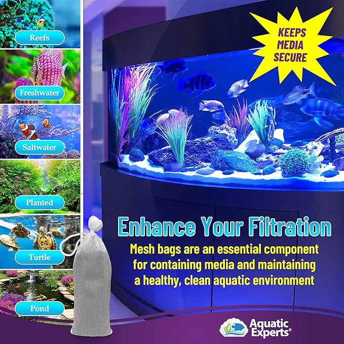 Aquatic Experts Fine Aquarium Media Bag, Durable Drawstring Bags for Fish Tank Filters, 450 Micron Mesh, (Fine, 3"x 4" - 4 Pack)