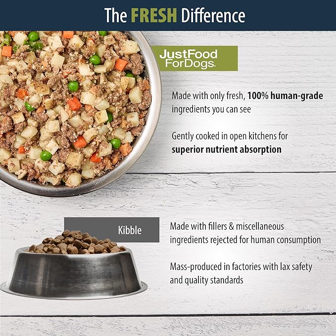 JustFoodForDogs Pantry Fresh Wet Dog Food, Complete Meal or Dog Food Topper, Beef & Russet Potato Human Grade Dog Food Recipe - 12.5 oz (Pack of 6)