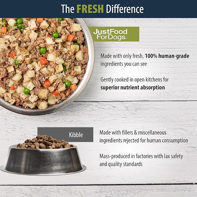 JustFoodForDogs Pantry Fresh Wet Dog Food, Complete Meal or Dog Food Topper, Beef & Potato Human Grade Dog Food Recipe - 12.5 oz (Pack of 12)
