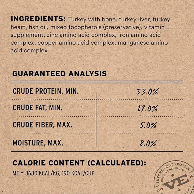 Vital Essentials Freeze-Dried Raw Dog Food, Turkey Crunchy Mini Nibs | Complete Meal or Mixer | High Protein Dog Food | 25 oz
