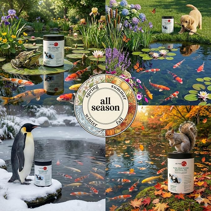 Koi Pharma® Pure Year-Round Bacteria Pro – All-Season Beneficial Pond Bacteria for Clear Water, Sludge Control & Healthy Koi and Goldfish (4 Pound)