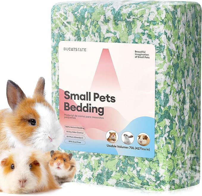 BUCATSTATE Hamster Bedding 70L, 99% Dust-Free Guinea Pig Paper Bedding Odor Control Paper Bedding, Cozy Small Animal Bedding for Rabbit Rat Syrian Dwarf Hamsters Gerbils (Mint)