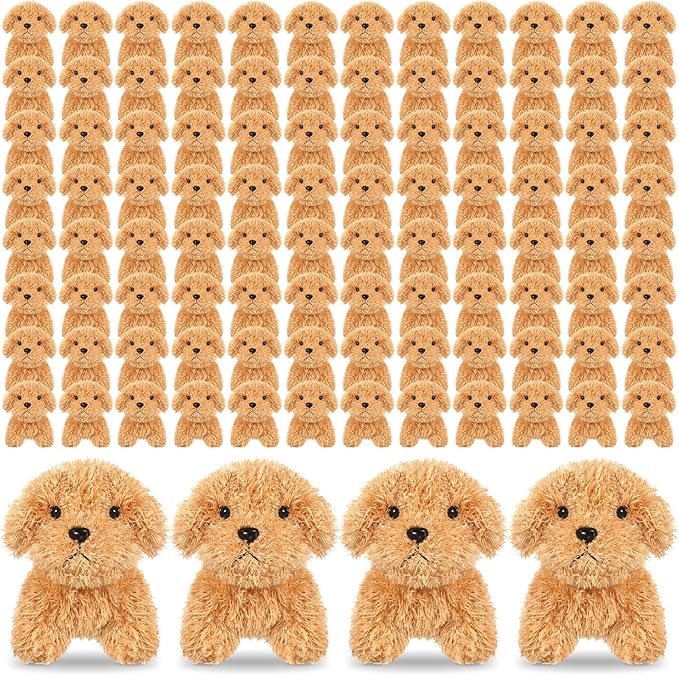 Sosation 100 Pcs 4.72 Inch Mini Puppy Stuffed Animal Adopt a Puppy Favors Small Push Dogs Bulk Valentines Party Gifts for Kids Birthday Easter Fillers Carnival Prize (Cute,Light Brown)