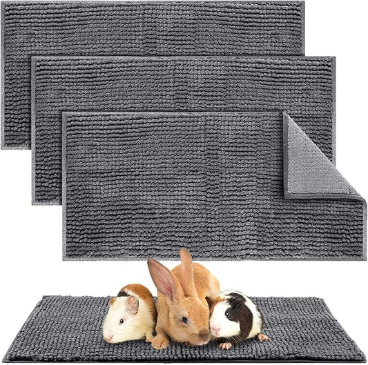 Amylove 4 Pcs Guinea Pig Cage Liner Guinea Pig Bedding Dog Door Mat for Muddy Pet Paws Washable Chenille Pee Pads Small Animal Sleeping Bed for Bunny Hamster(14 x 28 Inch,Rectangular,Dark Gray)