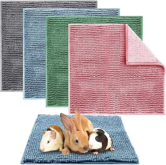 Amylove 4 Pcs Guinea Pig Cage Liner Guinea Pig Bedding Dog Door Mat for Muddy Pet Paws Washable Chenille Pee Pads Small Animal Sleeping Bed for Bunny Hamster(12 x 12 Inch,Square,Mixed Color)