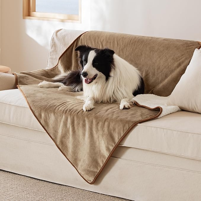 Bedsure Waterproof Dog Blankets for Extra Large Dogs - XL Cat Blanket Washable for Couch Protection, Sherpa Fleece Puppy Blanket, Soft Plush Reversible Throw Furniture Protector, 50"x60", Camel