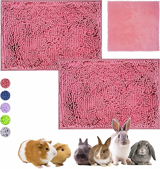 Guinea Pig Cage Liner Bedding 2 PCS, Washable Guinea Pig Bed Mat, Extra Absorbent Rabbit Pee Pad Reusable, Non-Slip Fleece Blanket for Bunny and Small Animal Cage Accessories (Pink, 24"x16")