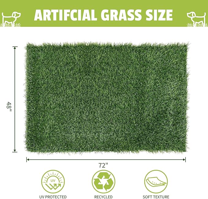 Grass Pad for Dogs, 72" x 48" Artificial Turf for Pets Potty Training, Fake Grass Mat with Drainage Holes, Easy to Clean, Large Turf Rug Outdoor Indoor Use