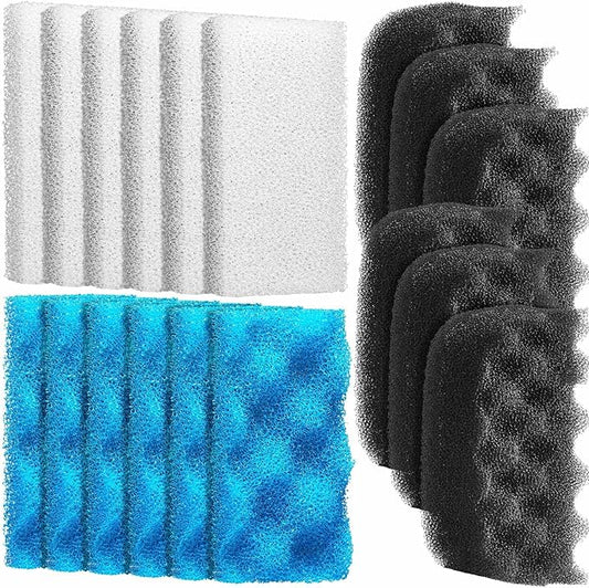 18 Pcs Filters Media Set Compatible with Fluval 106/107 Foam Aquarium Filters, Including Blue White Black Foam for Replacement Filter Media Kit
