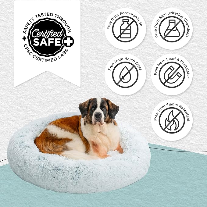 Best Friends by Sheri The Original Calming Donut Dog Bed – Washable Plush Pet Bed for XL Breeds up to 150 lbs, Shag Faux Fur, Frost Gray, XL (45" x 45")